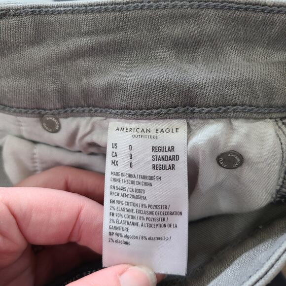 American Eagle Womens Lt Gray Festival Flare Jeans Size 0 R Stretch Boho Denim - Picture 6 of 10